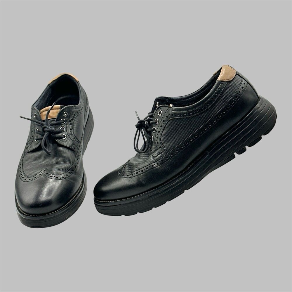 GDefy Dress Shoes Oxford Mens Size 10 Black Leather Brogue Wing Tip Comfort